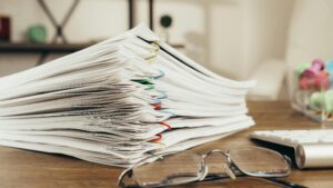 paperwork on desk