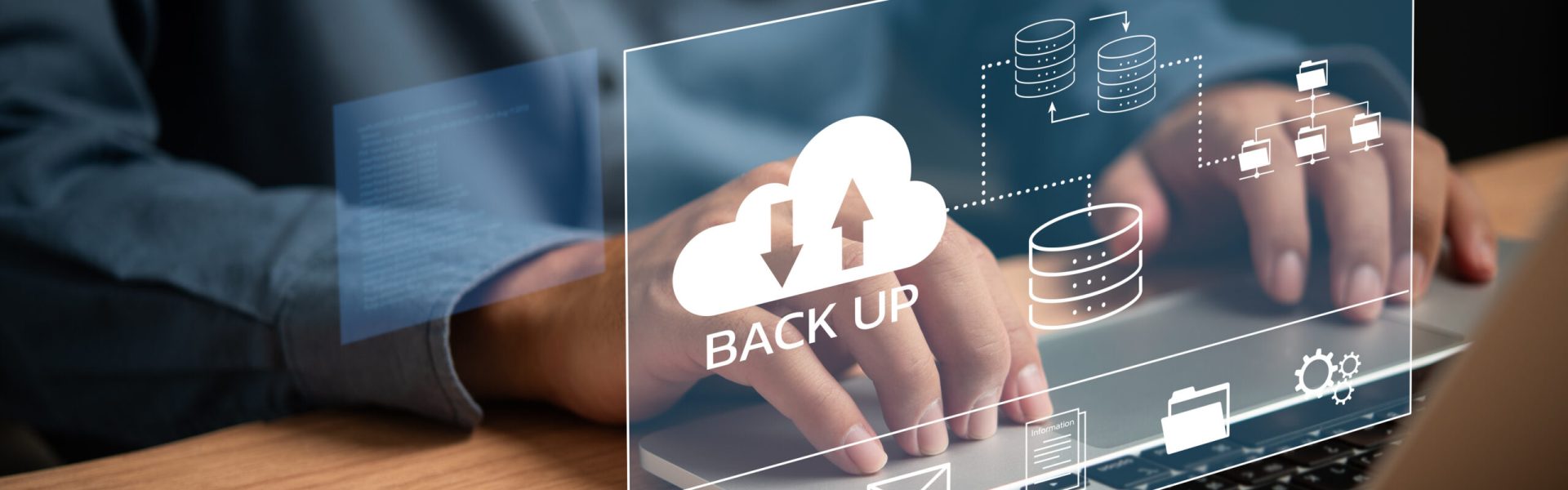 Businessman Interacting with a Backup Interface virtual cloud network data security system internet online with futuristic holographic digital technology. Businessman Interacting with a Backup Interface virtual cloud network data security system internet online with futuristic holographic digital technology.